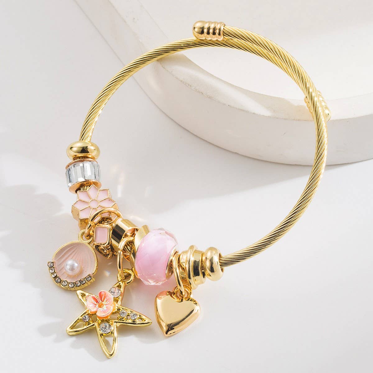 Star Shell Charm Adjustable Stainless Bracelet_CWMM8494