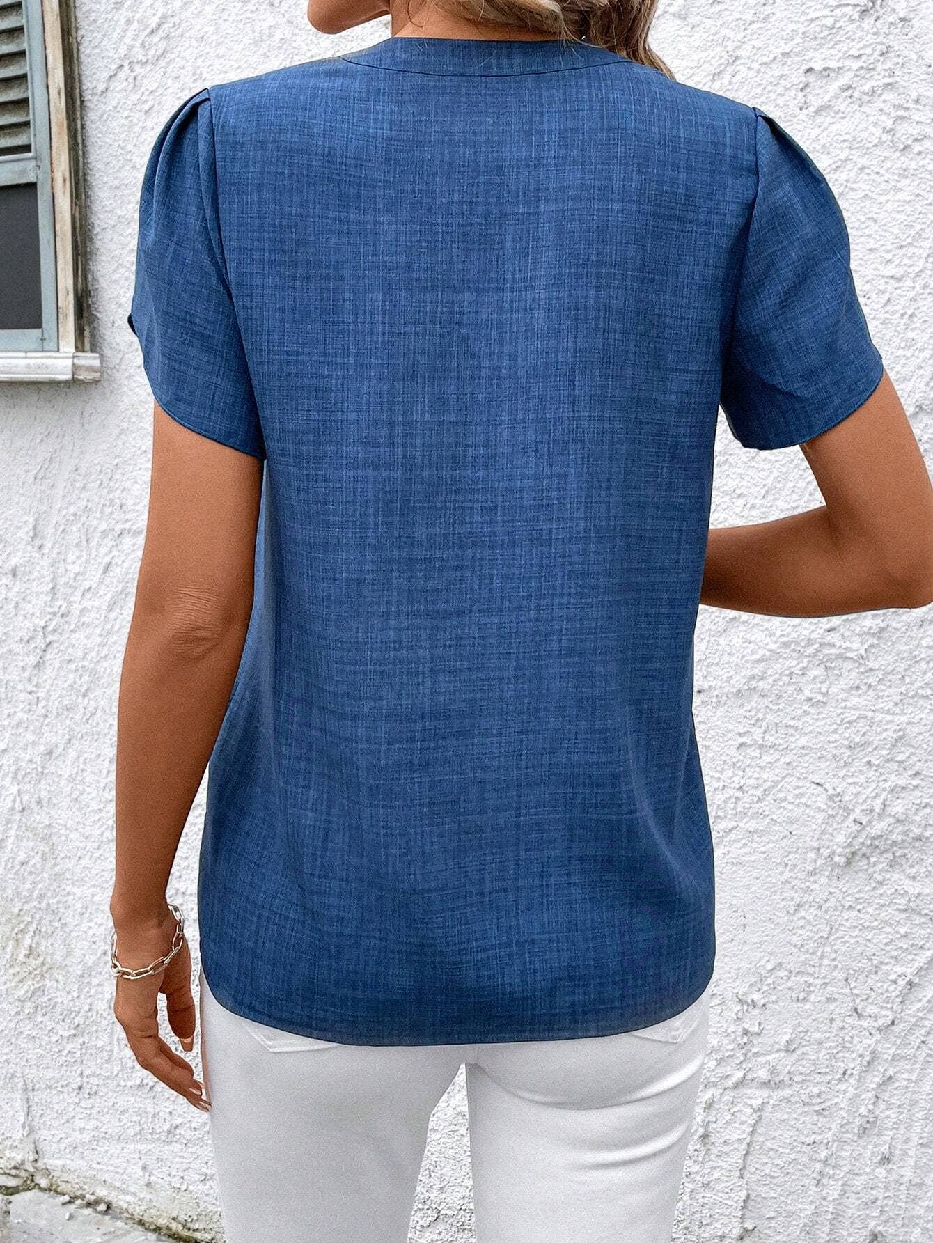 Women¡¯s half-zip wrinkle shoulder print tee