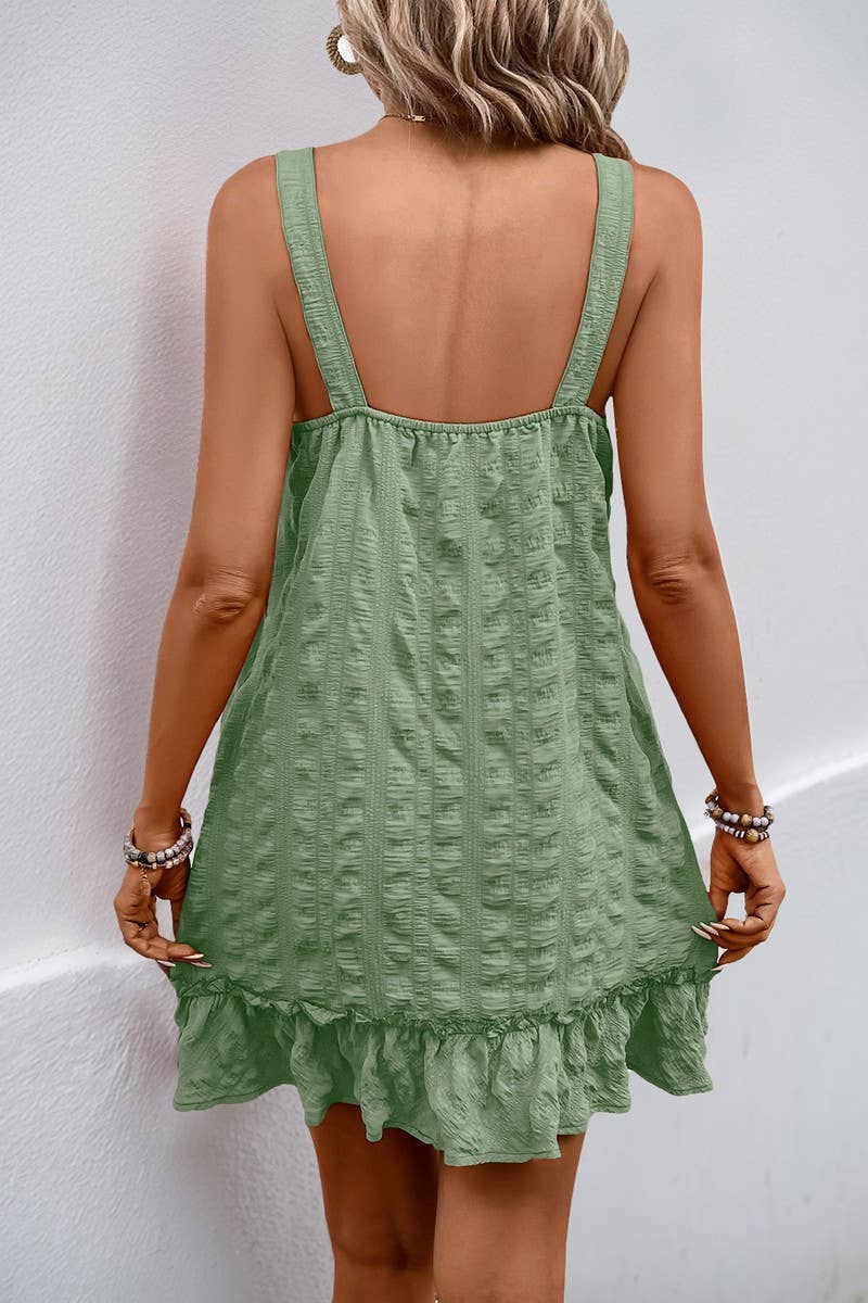 CWDSD8294_SOLID TEXTURED RUCHED RUFFLE HEM DRESS