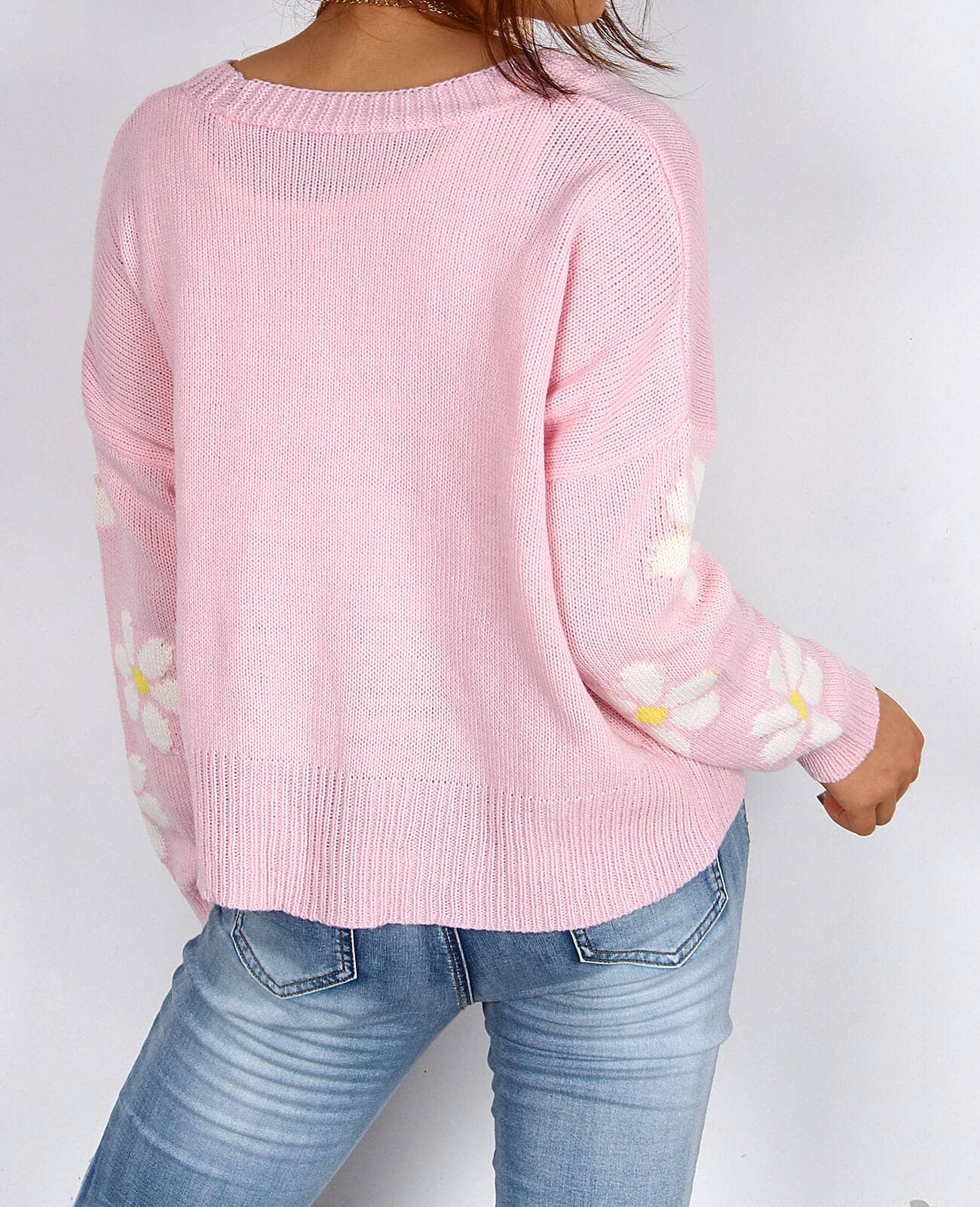 V-NECK FLORAL SINGLE-BREASTED KNIT CARDIGAN