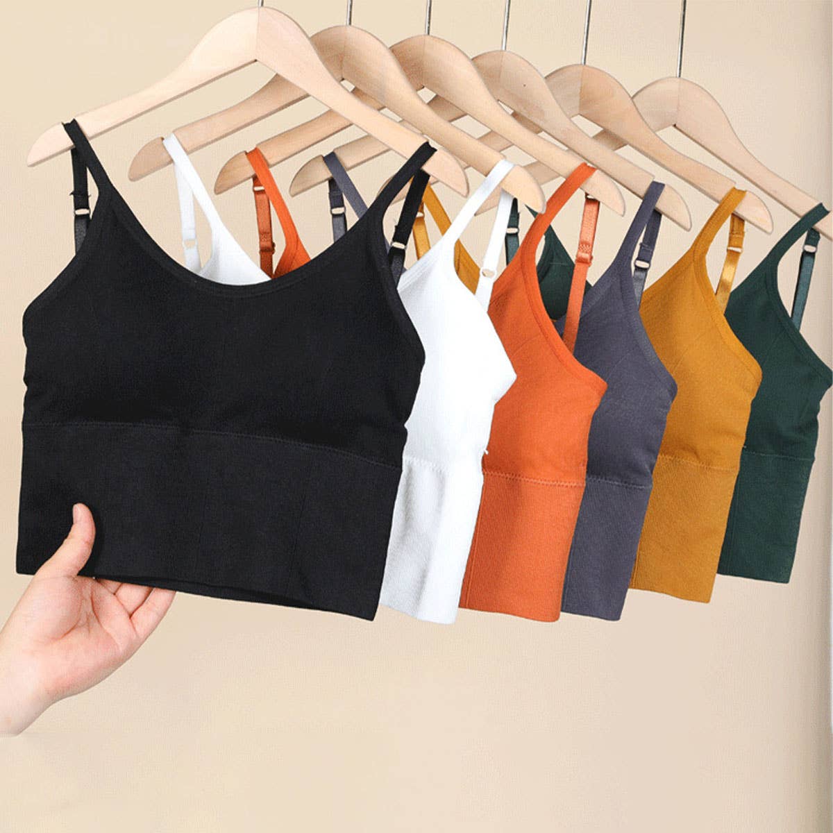 Plain Solid Color Basic Tank Top With Built In Bra_CWTTK0796
