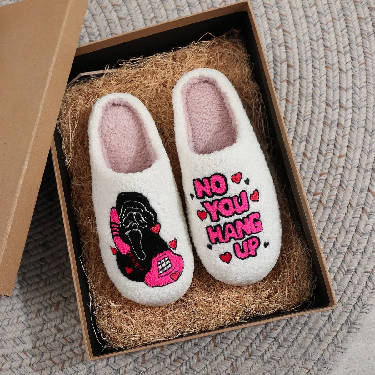 Halloween Skull Embroidered Plush Slippers_CWSHF00221