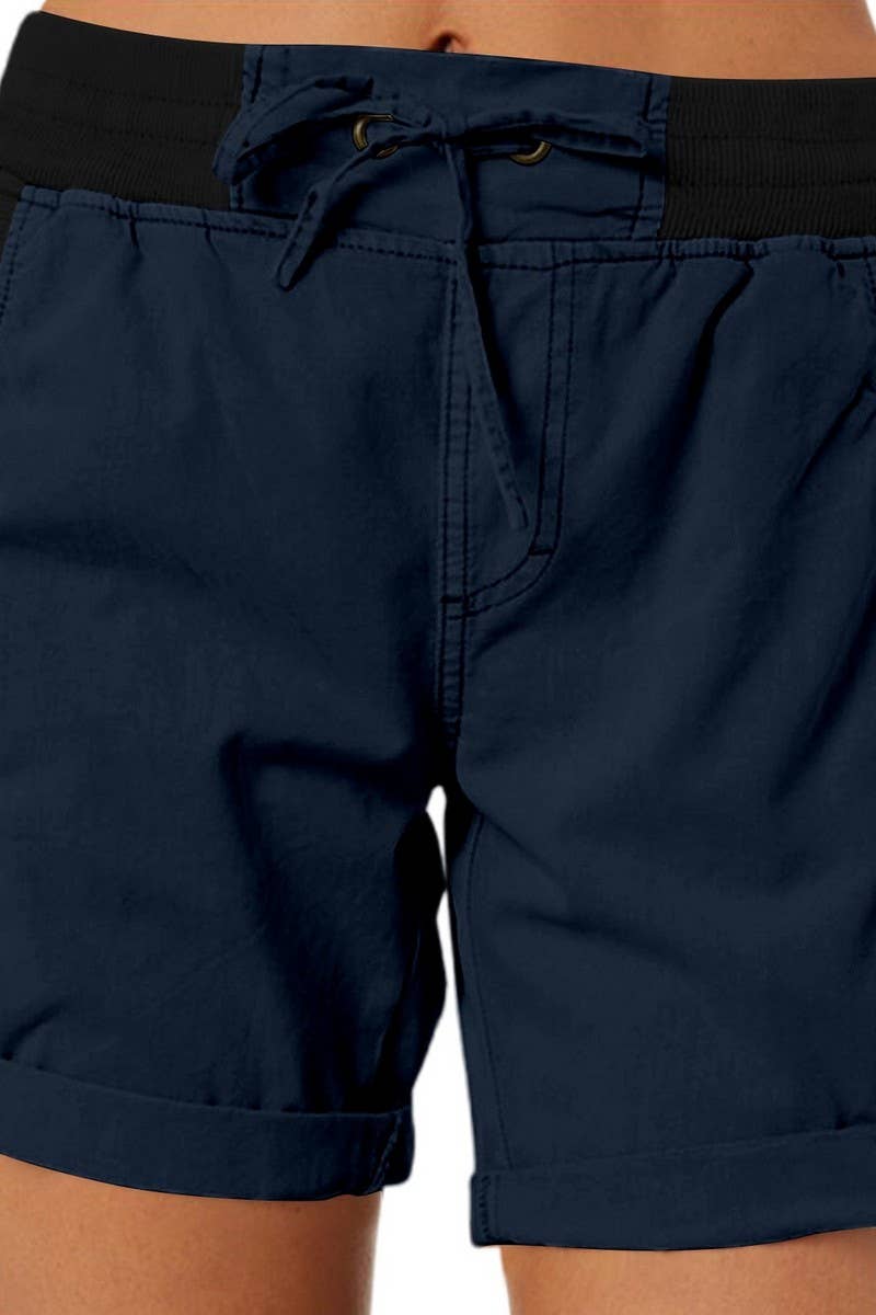 CWBSP0562_RETRO SOLID DRAWSTRING RIBBED UTILITY SHORTS