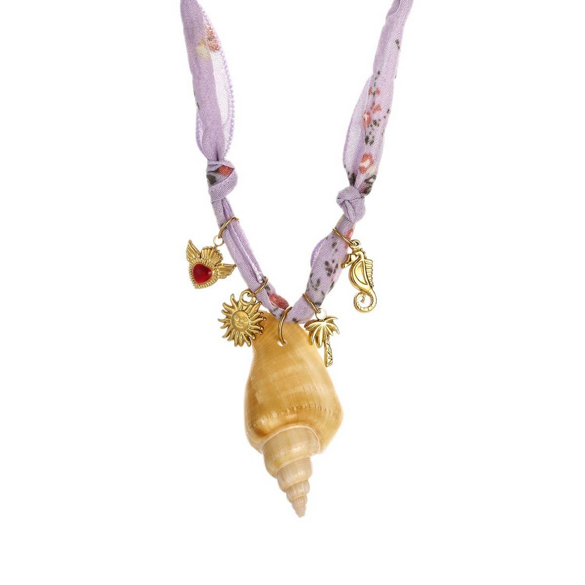 Ocean Style Silk Scarf Necklace with Star & Shell_CWMM8809