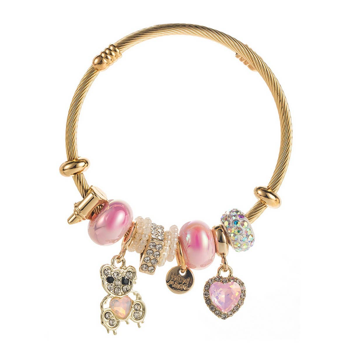 Trendy Stainless Steel Bracelet with Bear & Heart