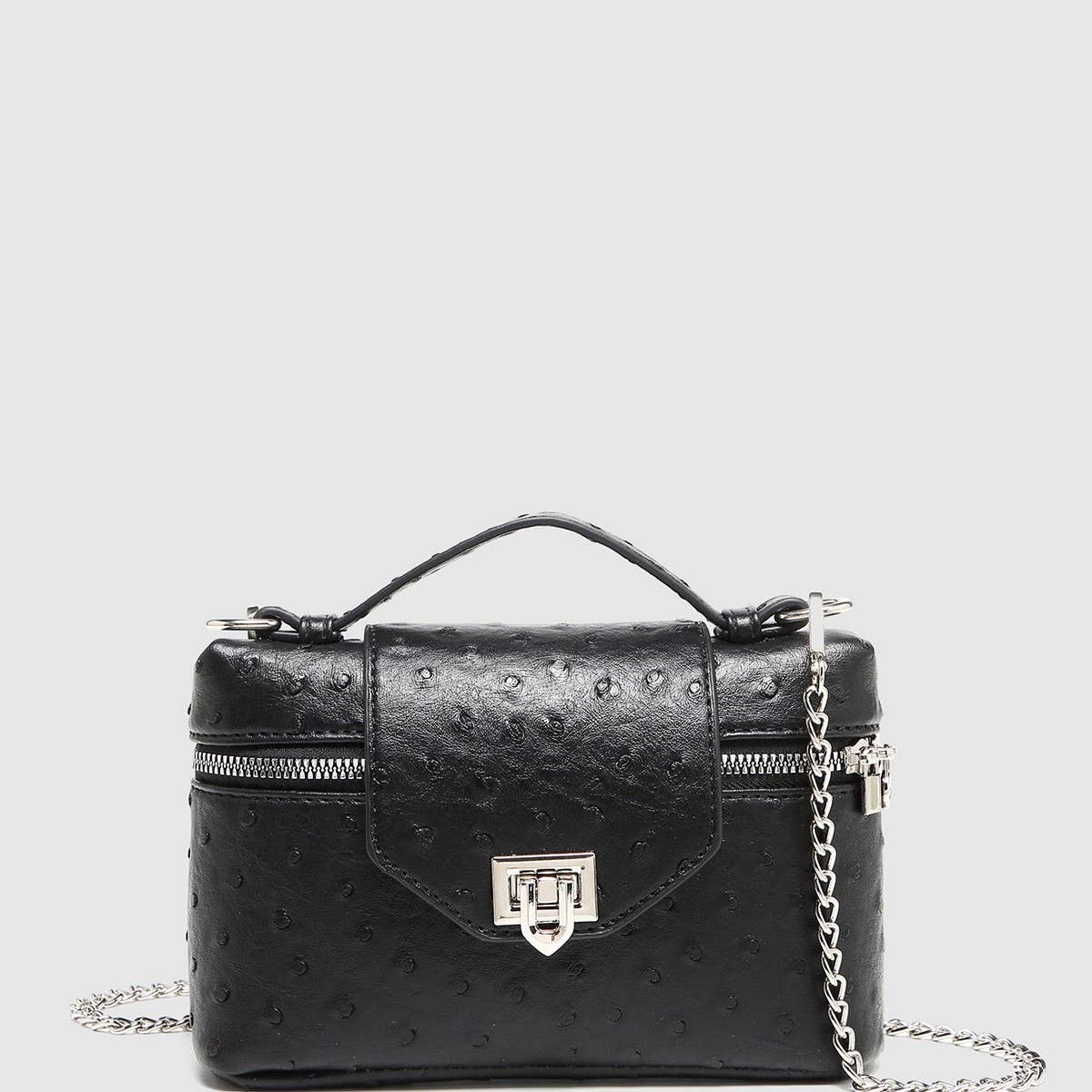 New Ostrich Texture Boxy Chain Shoulder Bag_CWAB5719