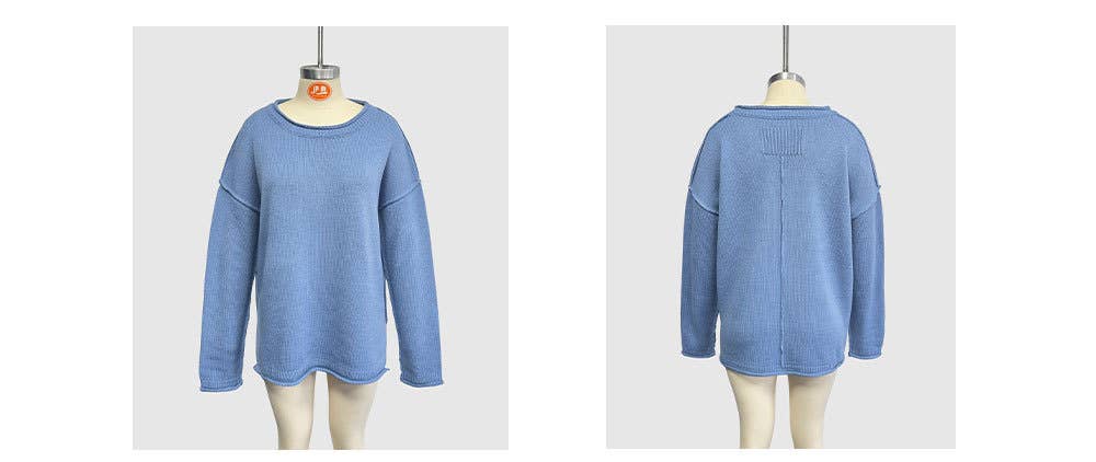 Solid color round-neck loose pullover sweater
