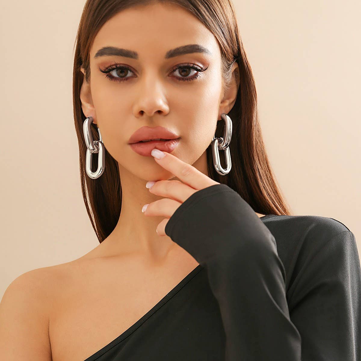 METAL WIND CIRCULAR RING THICK CHAIN EARRINGS