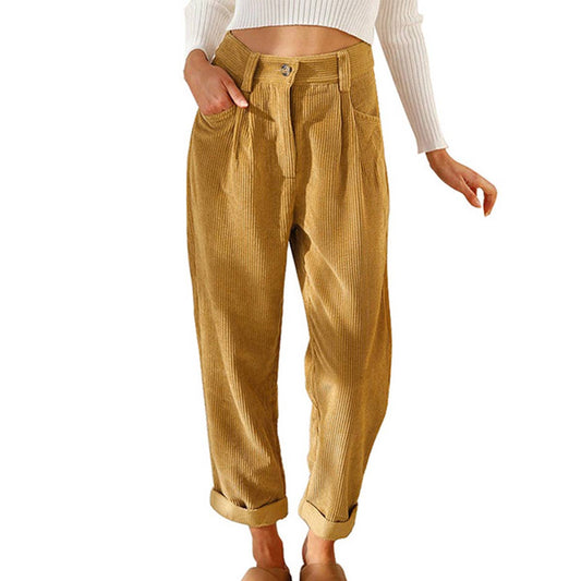 HIGH-WAISTED CORDUROY STRAIGHT LEG NINERS