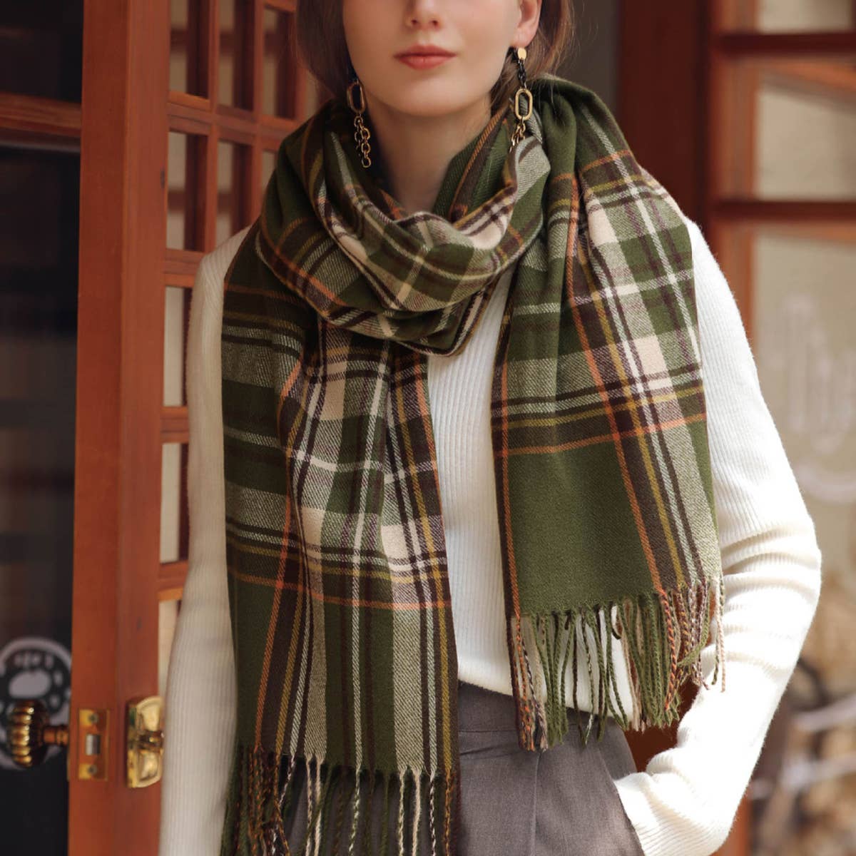 Plaid Winter Scarf for Women with Tassels, Warm_CWASC0186