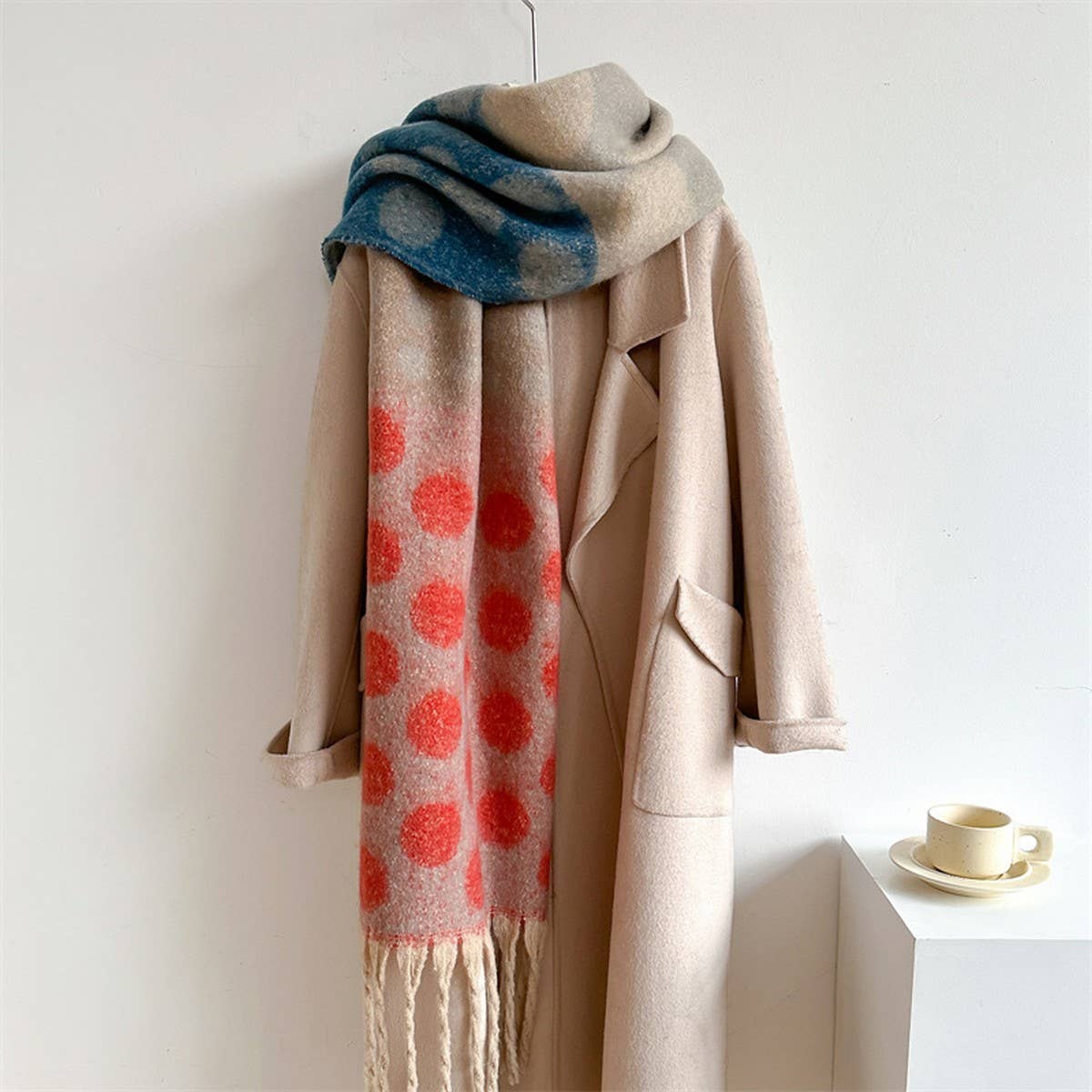 Retro Polka Dot Wool-Like Thick Scarf Shawl Winter_CWASC1440