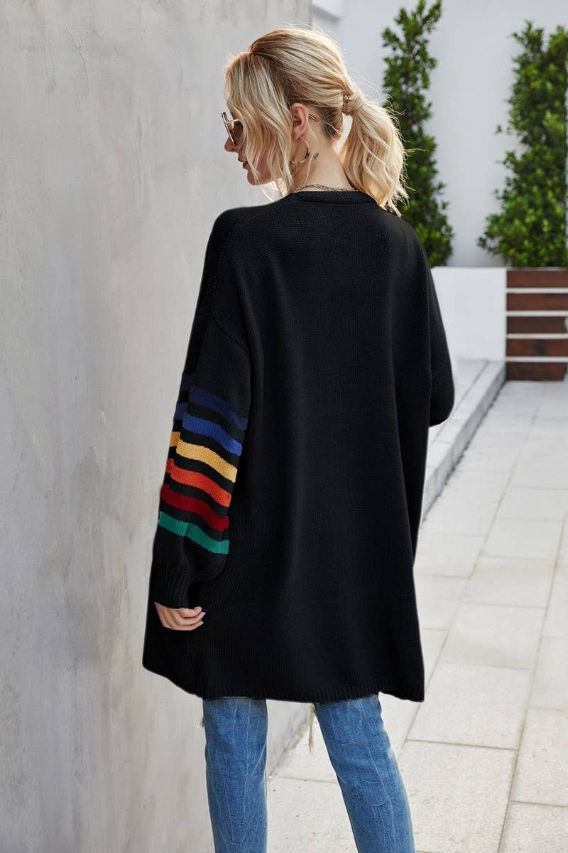 CWOCAL0924_STRIPED MID-LENGTH KNITTED CARDIGAN SWEATER