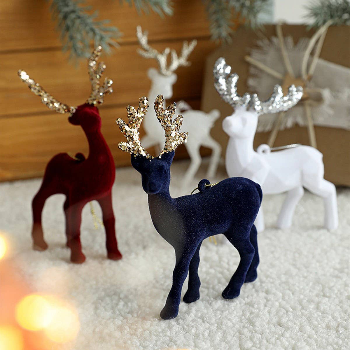 Plastic Flocked Reindeer Glitter Xmas Table Decor_CWMM9692