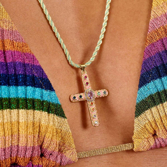 Colorful Zircon Cross Pendant Necklace ? Versatile