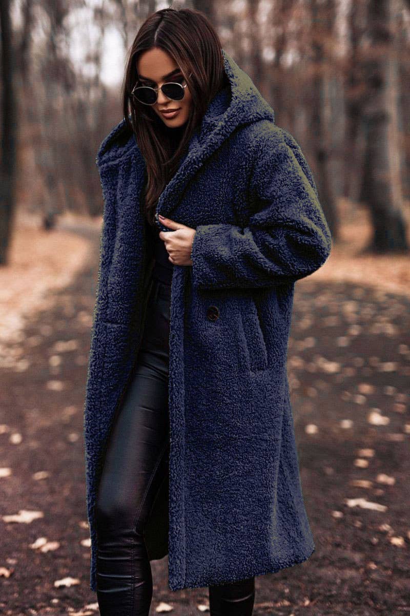 FASHION LONG CLEAN COLOR LONG SLEEVE WOOLEN COAT
