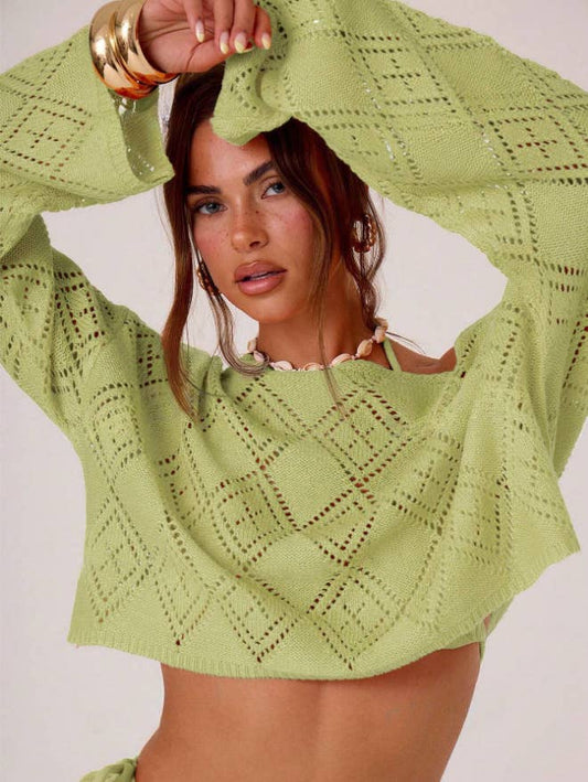 Sexy cut-out loose long-sleeved knitted sweater