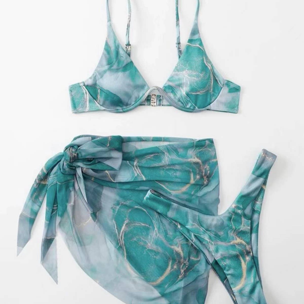 Marble Print Bikini Set - Sexy 3 Piece Swimsuit