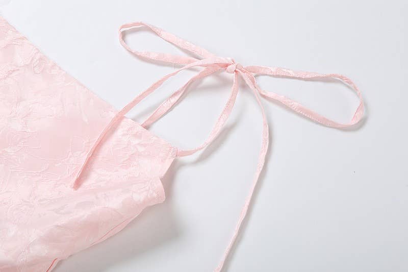 Lace-up jacquard backless one-shoulder dress