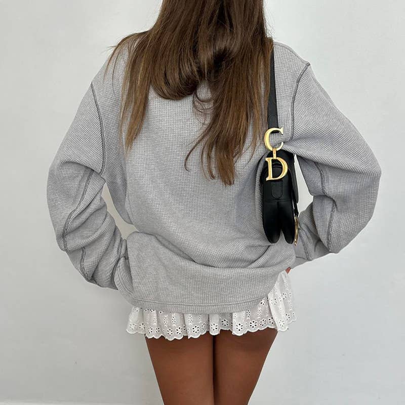 LETTER-PRINTED BRIGHT LINE ROUND NECK HOODIE