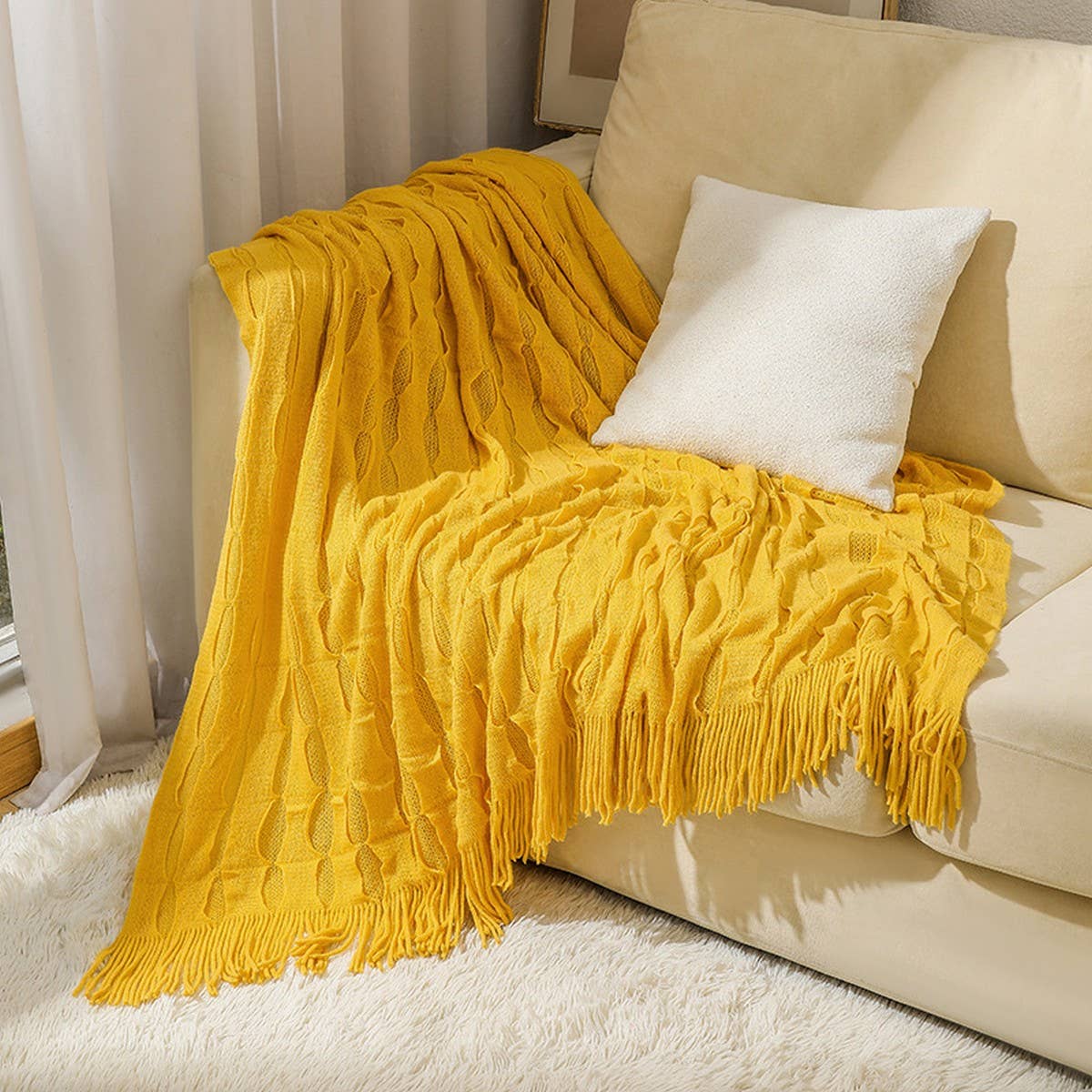 KNITTED THIN TASSEL SOFA BLANKET BED END BLANKET