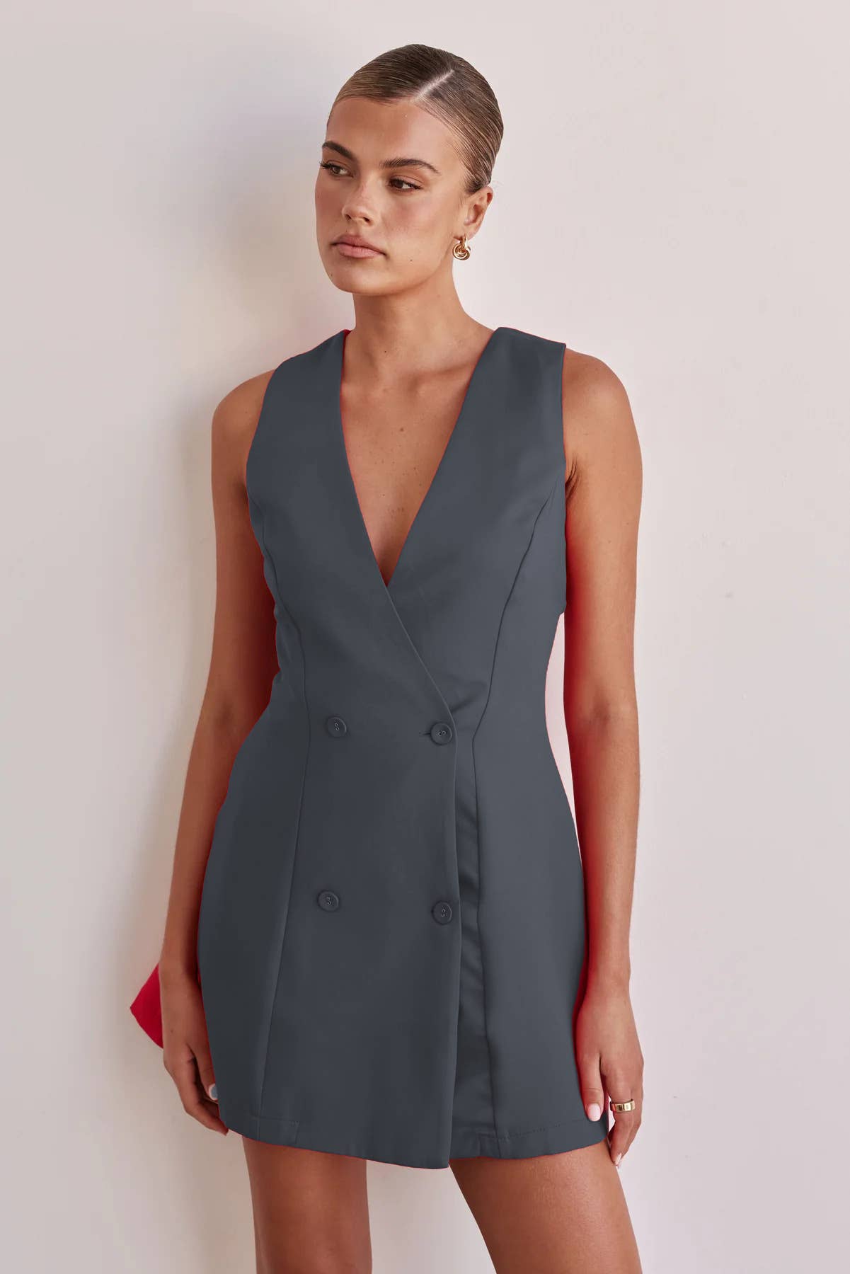 Street fashion solid-color sleeveless slim dress