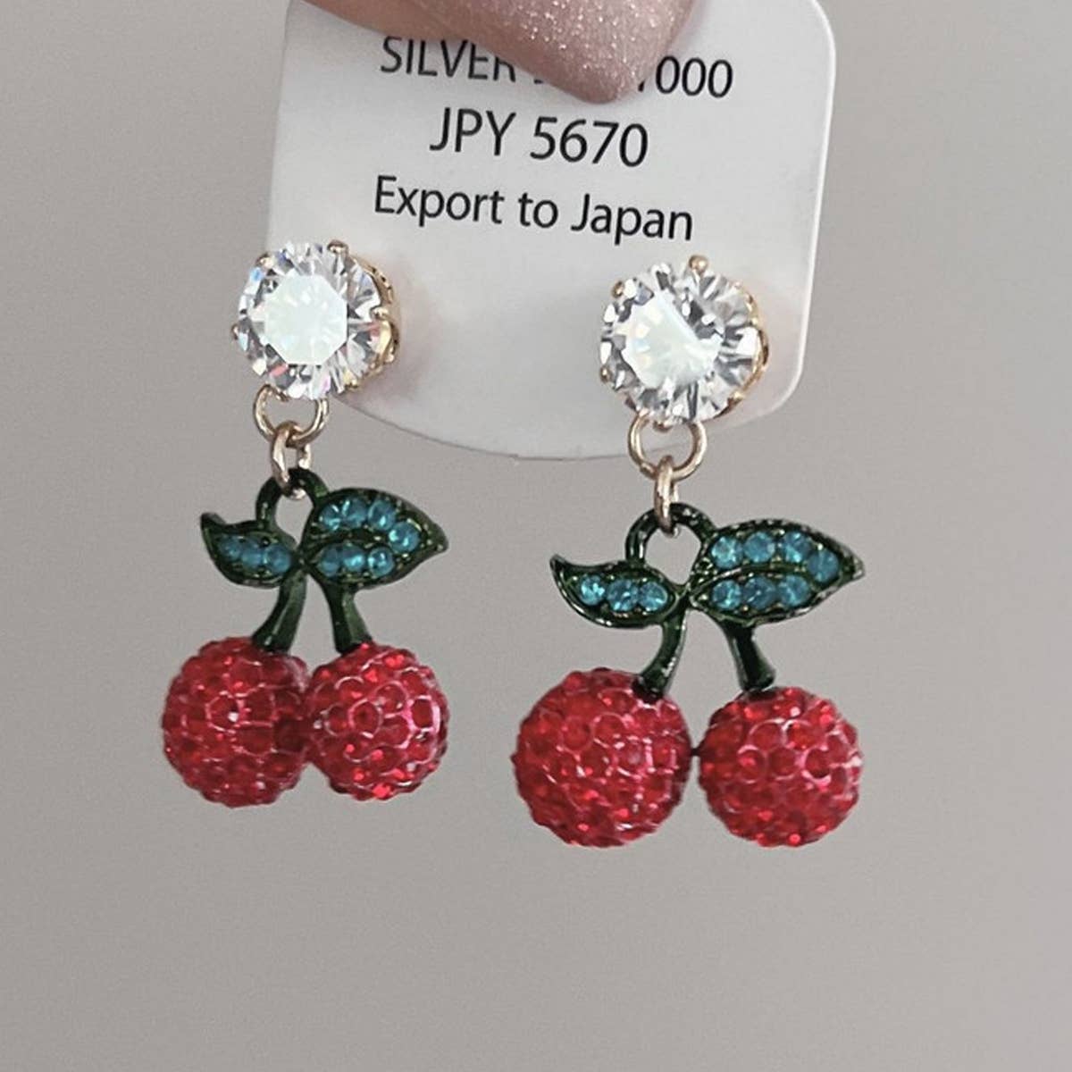 CUTE RED ZIRCON CHERRY EARRINGS
