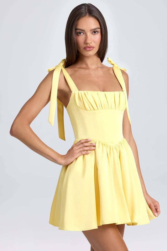 Stylish square neck high waist halter dress