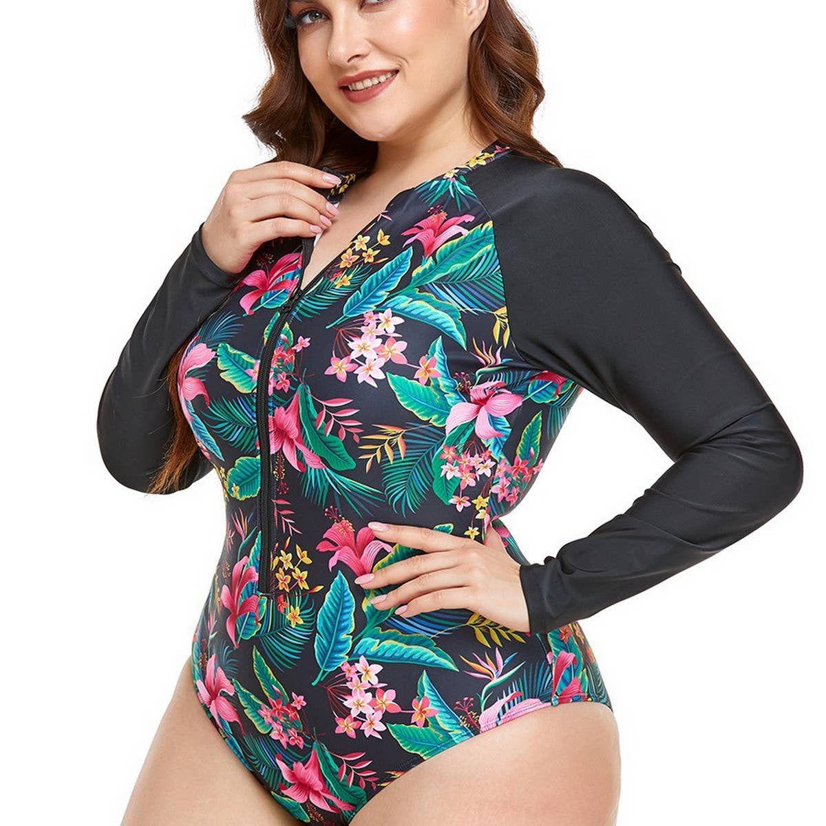 BEACH SURF PLUS SIZE ZIP-UP ONE-PIECE SWIMSUIT_CWMW0298