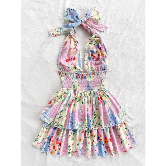 Multi-color retro country style romantic dress