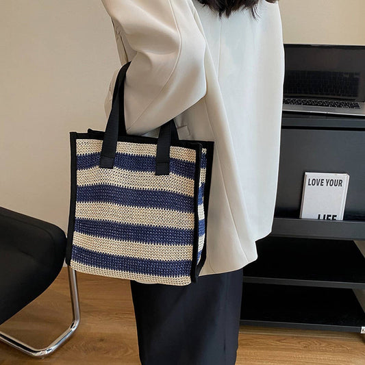 NEW STRAW SIMPLE HAND-HELD BROWN COSMETIC BAG_CWAB4454