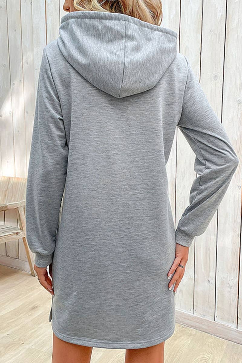 CWDSD6529_HOODED DRAWSTRING LONG-SLEEVED HOODIE DRESS