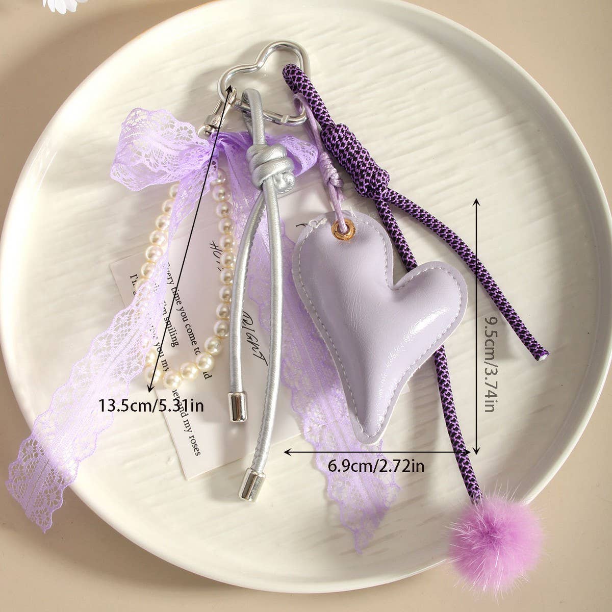 Elegant Purple Heart Bow Pearl Keychain