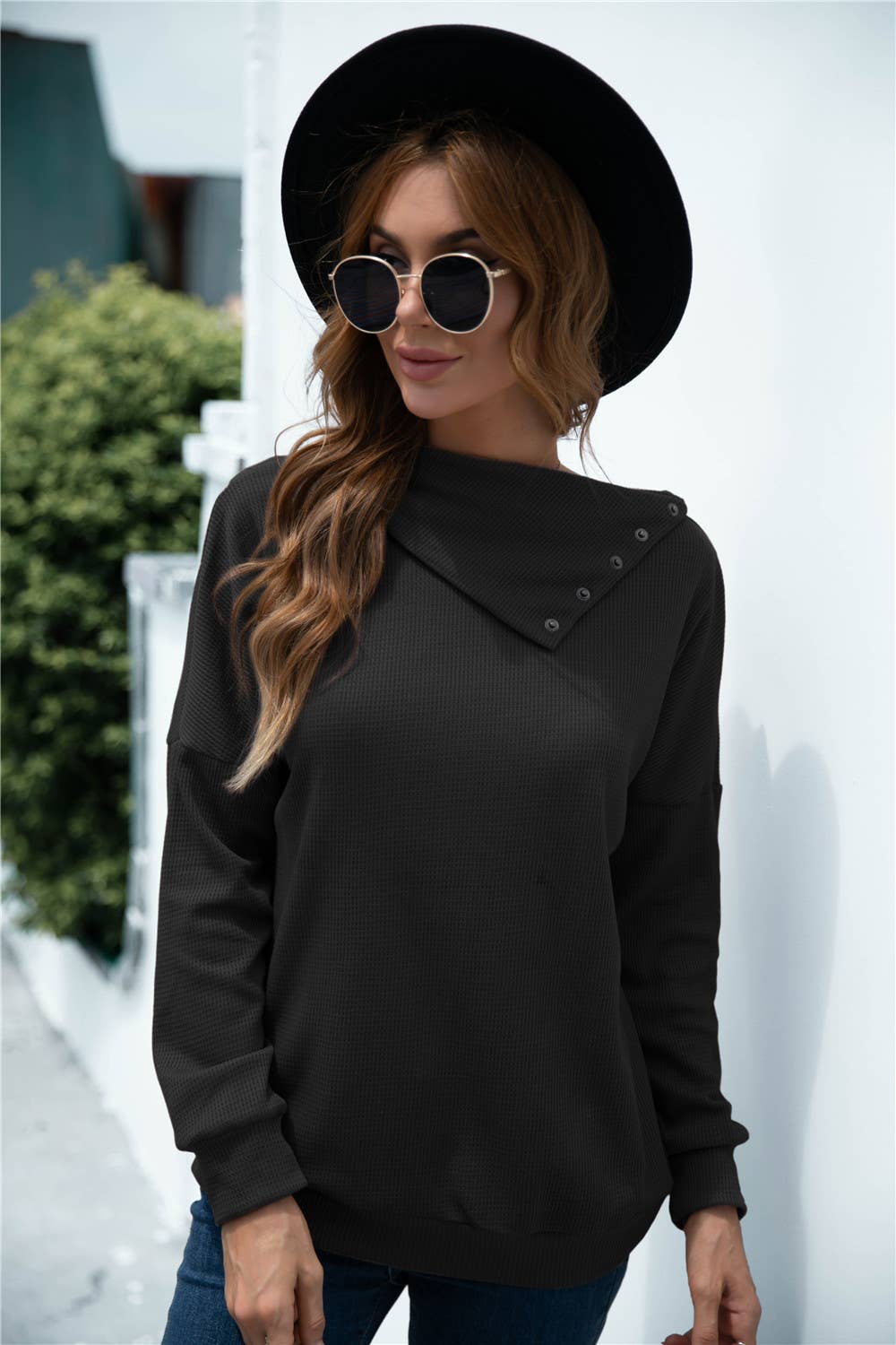 Side-collar pullover knitted solid color top