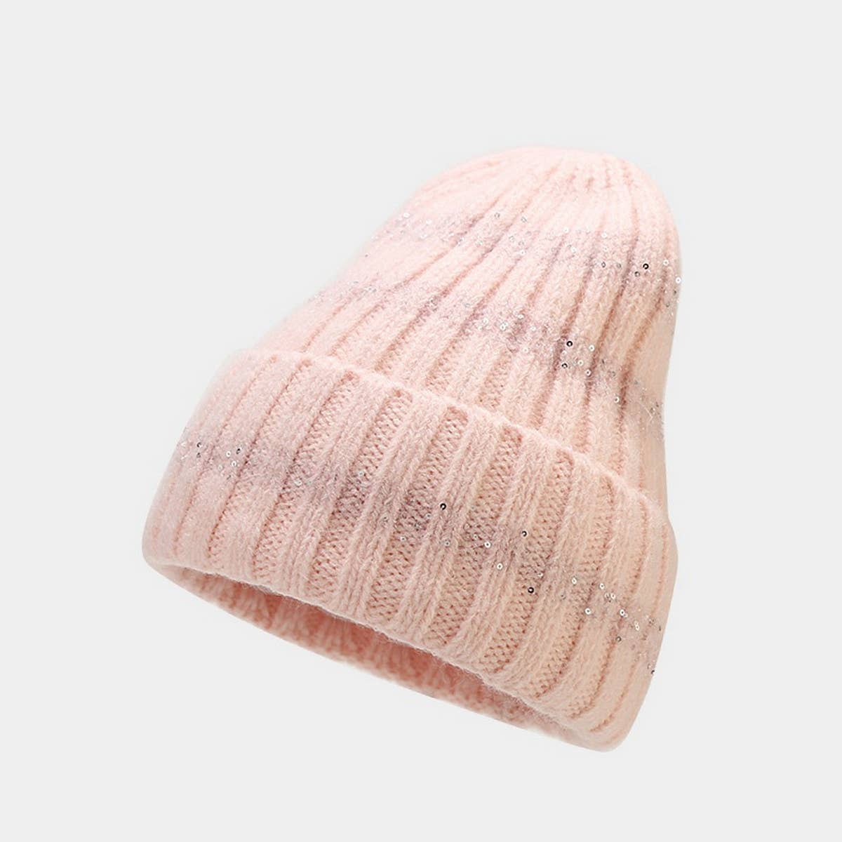 OUTDOOR COLD-PROOF CURLED SEQUINED KNITTED HAT_CWAH1604