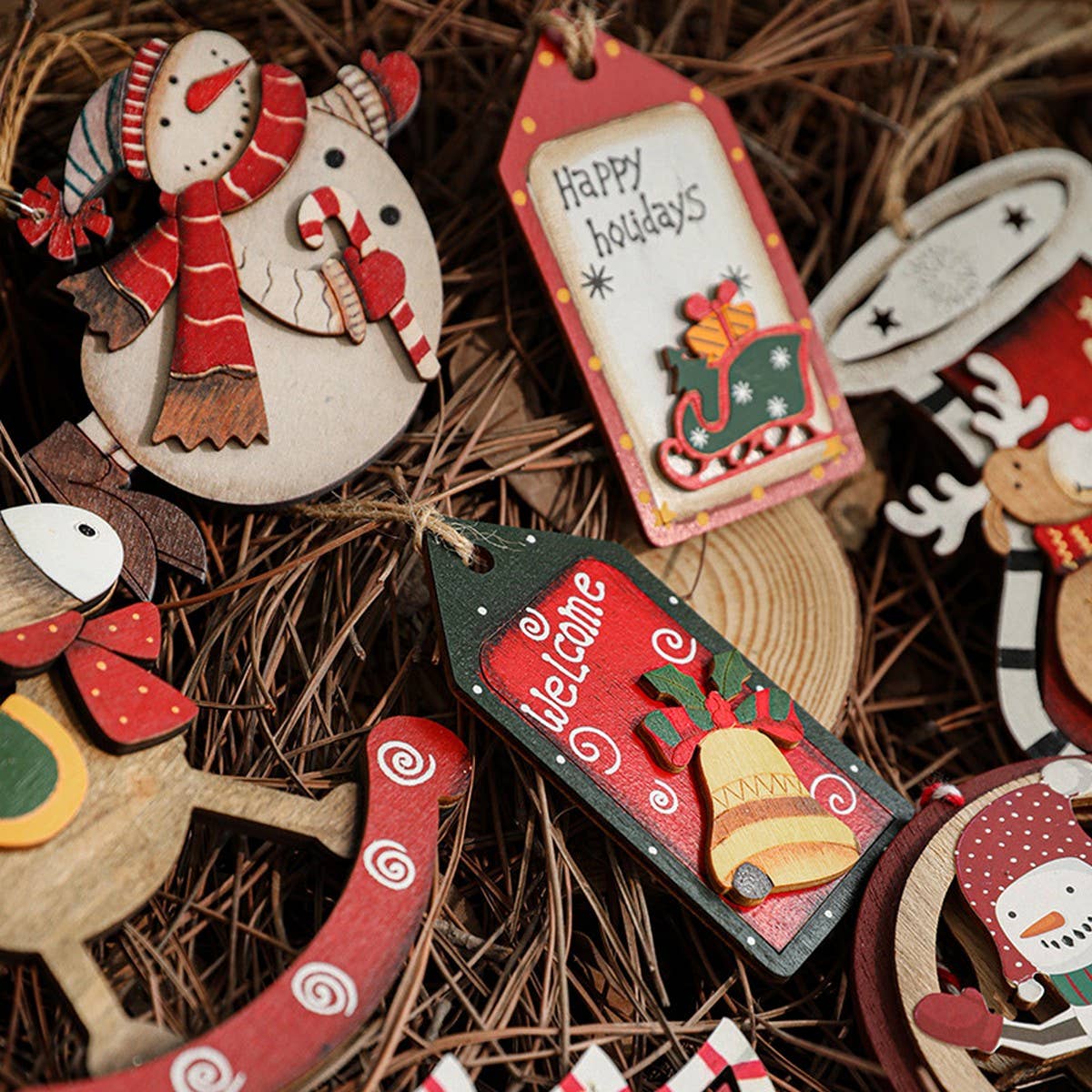 Wooden Xmas Ornaments Santa Snowman Tree Decor_CWMM9671