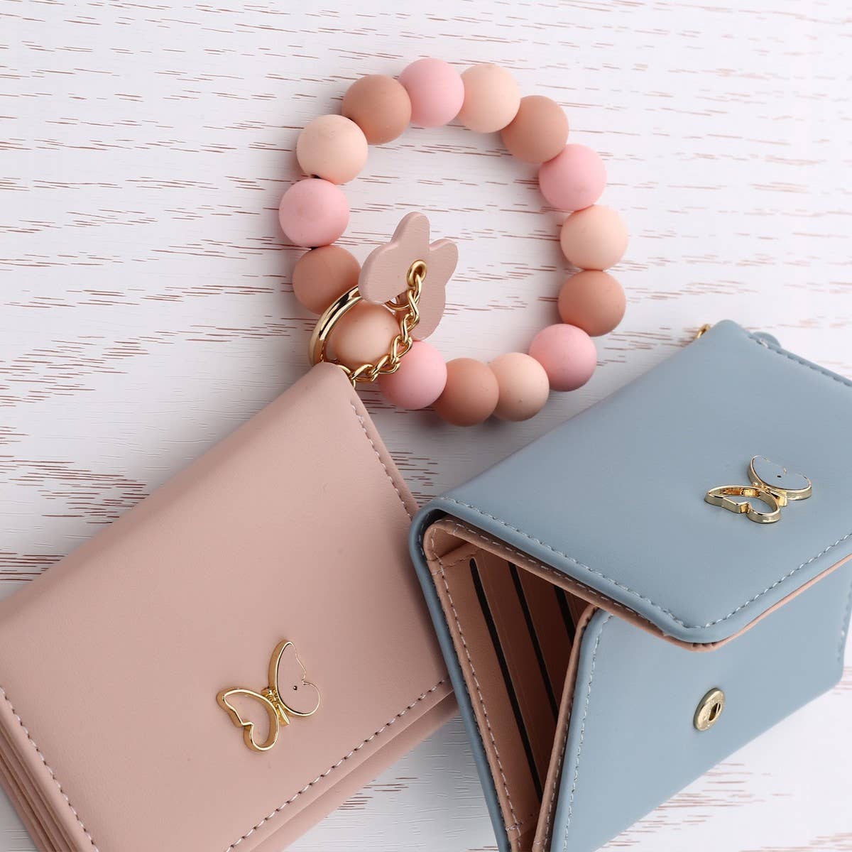 Butterfly Card Holder Wallet with Keychain Bracelet_CWAB4949