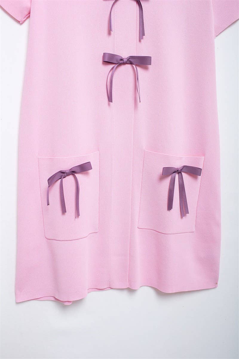 CWDSD6657_BOW DECORATED SHORT-SLEEVED KNITTED DRESS