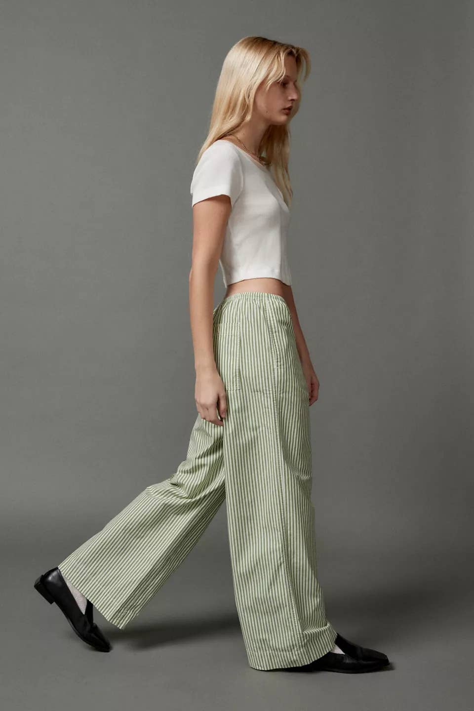 Striped street drawstring straight-leg pants