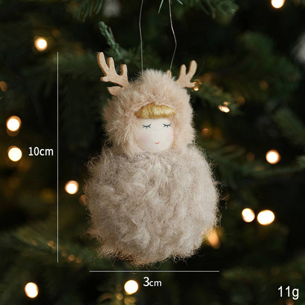 Plush Girl Doll with Antlers Christmas Ornament_CWMM9683