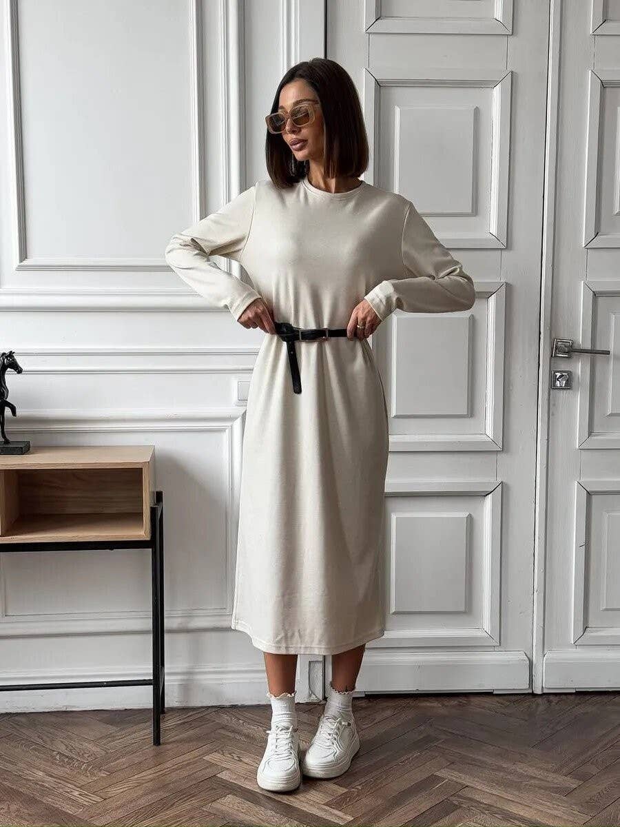 Fashion long sleeve down feel in the long dress