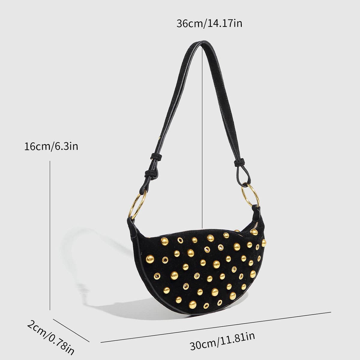 Studded Polka Dot Punk Shoulder Bag for Women_CWAB5679