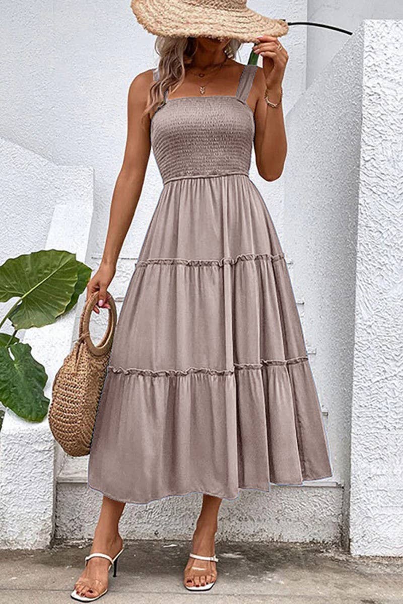 CWDMD4874_SOLID COLOR SQUARE NECK SUSPENDER DRESS