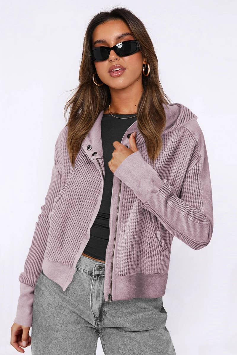 CWOJA1749_SLOUCHY ZIP-UP CROPPED PANEL HOODIE JACKET