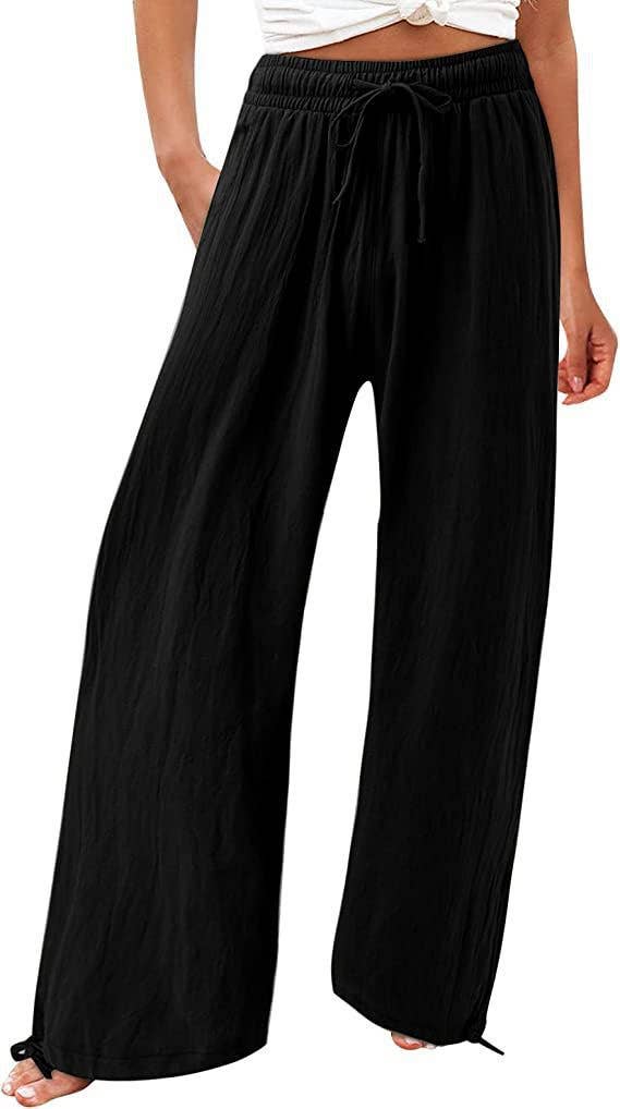Solid-colored cotton linen loose wide-leg pants