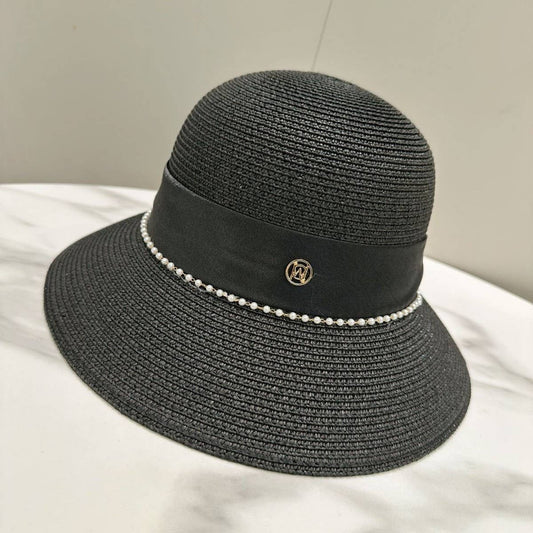 Summer dome pearl straw hat for women_CWAH3580