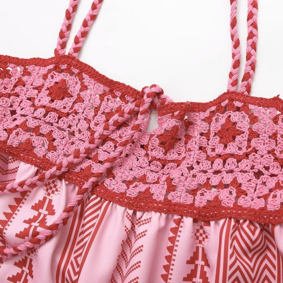 Vintage Crochet Patchwork Knit Dress - Boho Chic