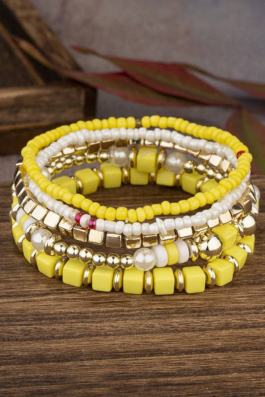 CWAJE1180_WHITE TURQUOISE CRYSTAL BEADWD BRACELET SET