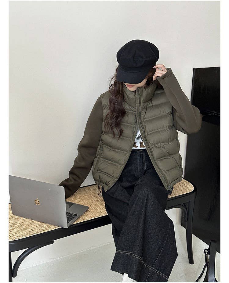 Short thin warm padded splicing padded jacket