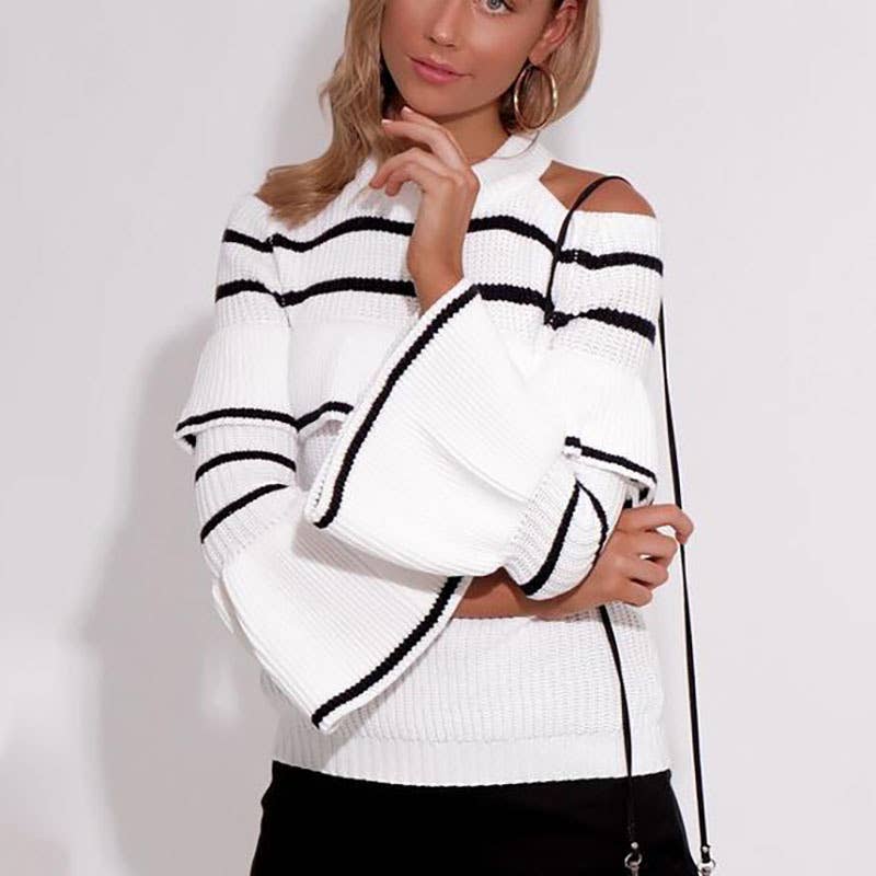 Falbala bump color stripe knitting a sweater