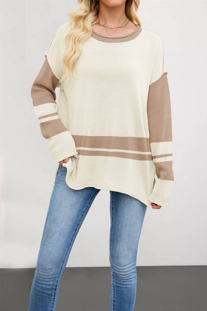 CWOSWL07536_COLORBLOCK CREWNECK LOOSE FIT SWEATER